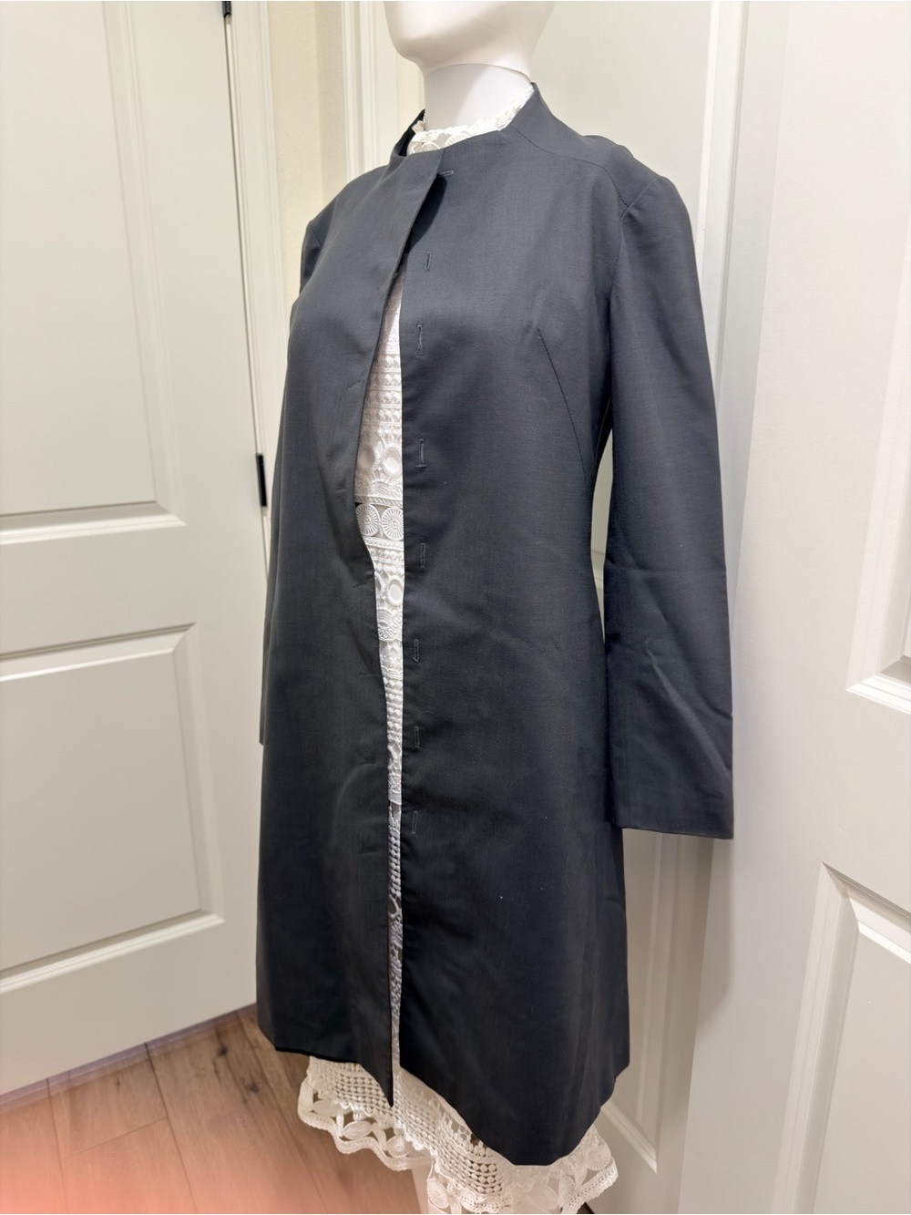 Women’s Black Collarless Long Coat
